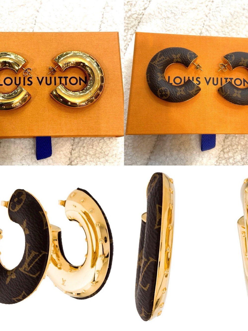 Louis Vuitton Brown Monogram Crescent Hoop Earrings
